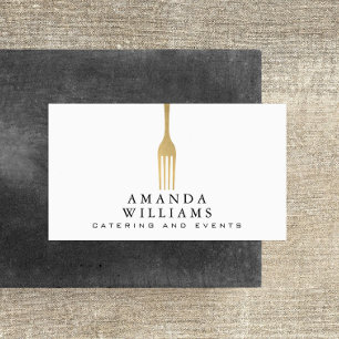 Modern Faux Gold Fork Catering Logo Business Card