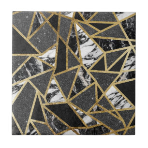 Modern Faux Gold Glitter Marble Geometric Triangle Tile