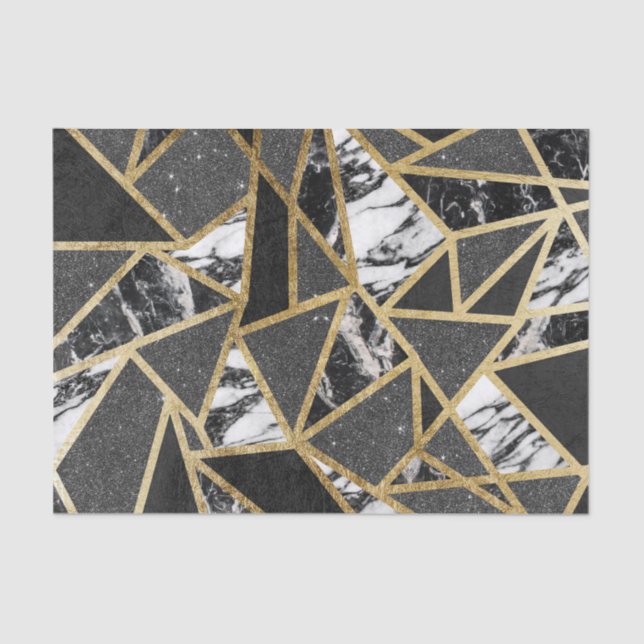 Modern Faux Gold Glitter Marble Geometric Triangle Tissue Paper (Front)