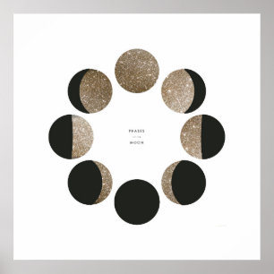 Modern Faux Gold Glitter Moon Phase Chart