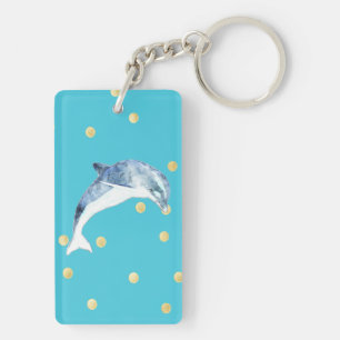 Modern,Faux Gold Glitter Polka Dots,Blue Key Ring