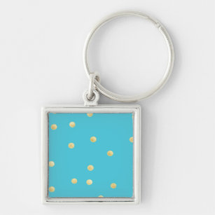 Modern,Faux Gold Glitter Polka Dots,Blue Key Ring