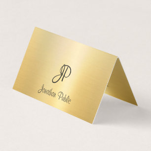 Modern Faux Gold Handwritten Script Monogram Business Card
