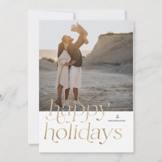 Modern Faux Gold Happy Holidays 5 Photo Holiday Card