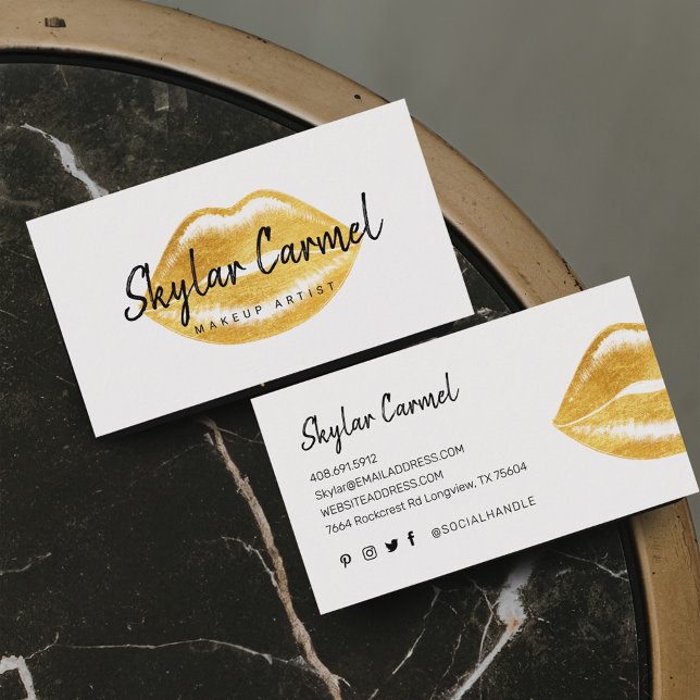 Modern Faux Gold Lip Trendy Makeup Artist White Business Card (Modern Faux Gold Lip Trendy Makeup Artist White Business Card)