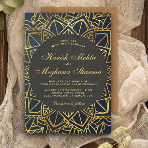 Modern Faux Gold Mandala Indian Wedding Invitation