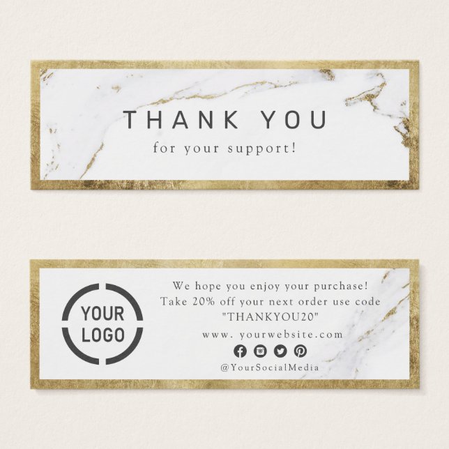 Modern faux gold marble luxe business thank you (Front & Back)
