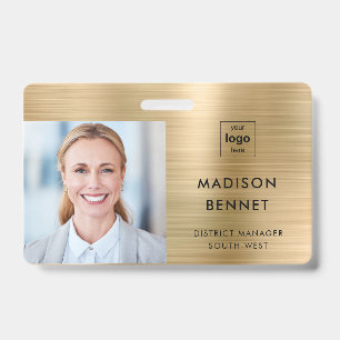 Modern Faux Gold Metallic Corporate Photo ID Badge