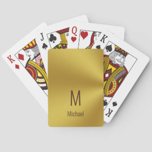 Modern Faux Gold Name and Monogram Playing Cards