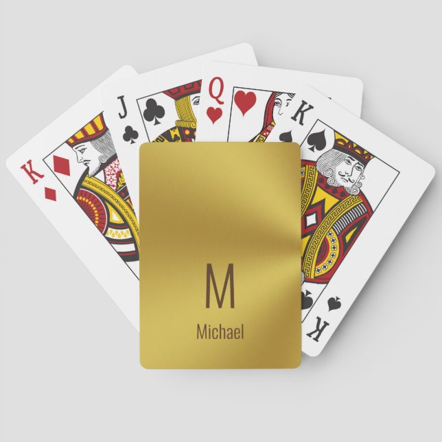 Modern Faux Gold Name and Monogram Playing Cards (Back)