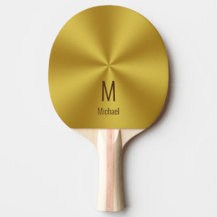 Modern Faux Gold Name & Monogram Ping Pong Paddle
