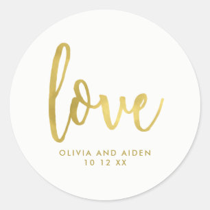 Modern Faux Gold on White Wedding Classic Round Sticker