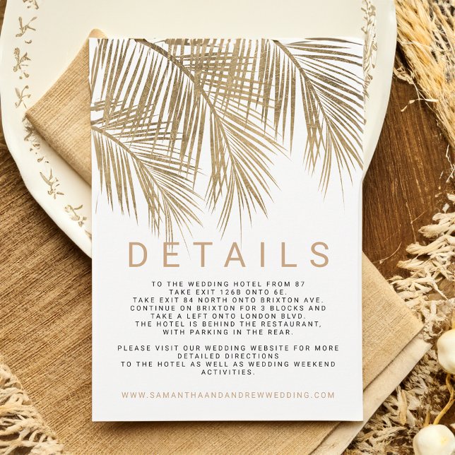 Modern faux gold palm tree elegant wedding details invitation (Modern faux gold palm tree elegant wedding details invitation)
