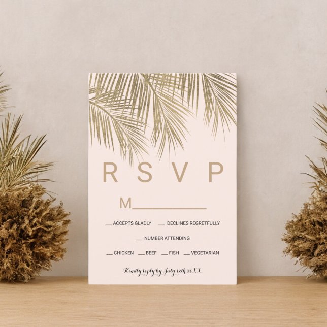 Modern faux gold palm tree pink RSVP wedding (Modern faux gold palm tree pink RSVP wedding)