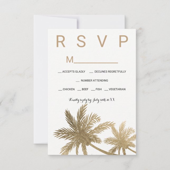 Modern faux gold palm trees RSVP wedding Card (Front)