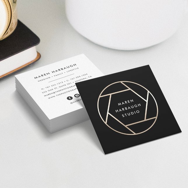 Modern Faux Gold Photographer Logo Square Business Card (Creator Uploaded)