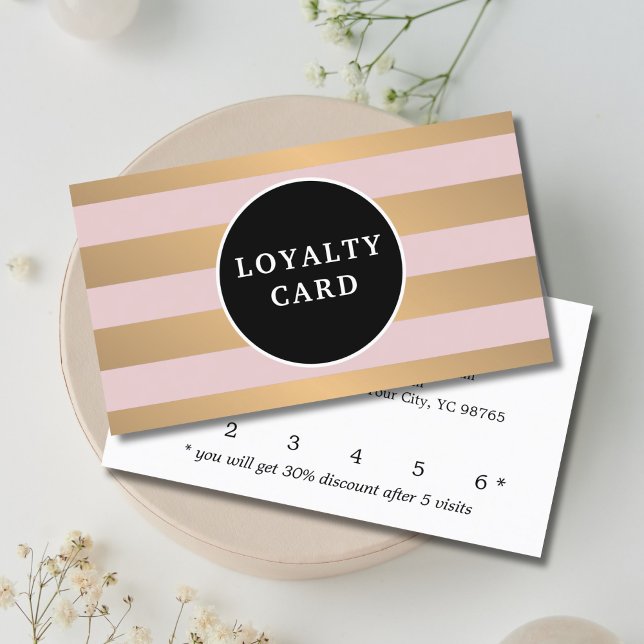 Modern Faux Gold Rose Stripes Beauty Salon Loyalty Card (Creator Uploaded)