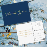 Modern Faux Gold Script Blue Graduation Thank You Postcard<br><div class="desc">Create your own custom,  personalised,  modern elegant thank you note postcard. Simply enter your message / thank you note. Elegant thank you note postcard for use on graduation,  wedding,  marriage anniversary,  birthday,  graduation,  bridal shower,  baby shower,  holidays,  or any other special occasion related mailings.</div>