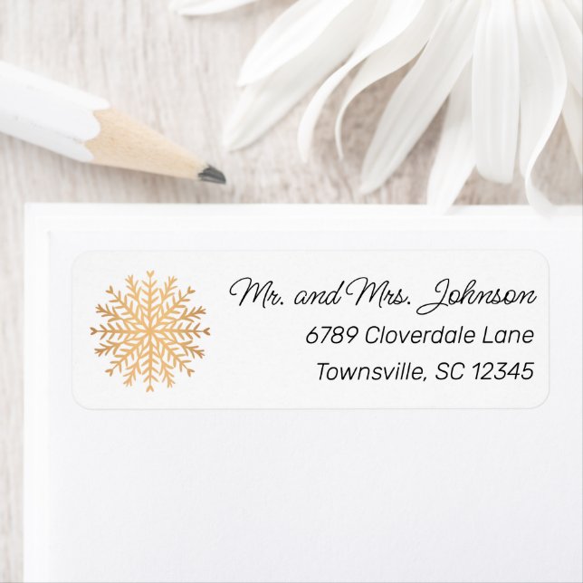 Modern Faux Gold Snowflake Return Address Label (Insitu)