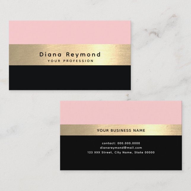 Modern faux gold stripe black blush pink business card (Front/Back)