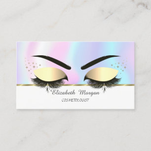 Modern Faux Gold Stripe,Lashes,Holographic Business Card