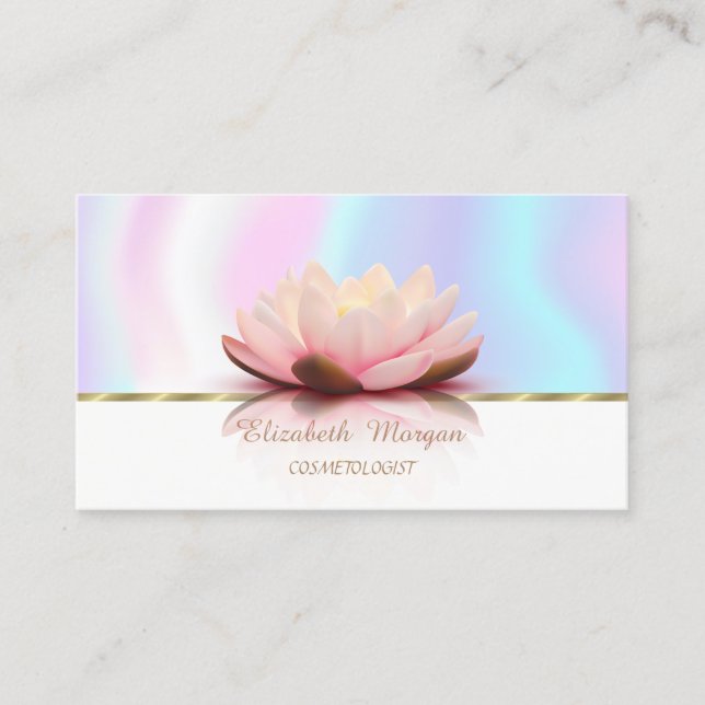 Modern Faux Gold Stripe,Lotus,Holographic Business Card (Front)