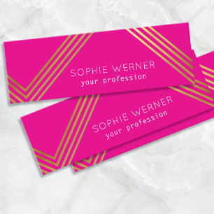 Modern faux gold stripes hot pink mini business card