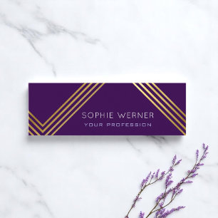 Modern faux gold stripes on elegant purple mini business card