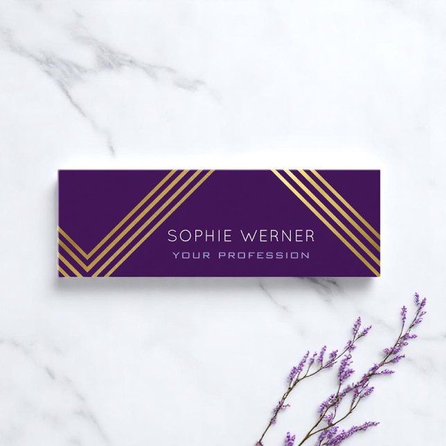 Modern faux gold stripes on elegant purple mini business card (Creator Uploaded)