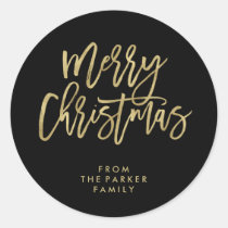 Modern Faux Gold Typography | Merry Christmas Round Sticker