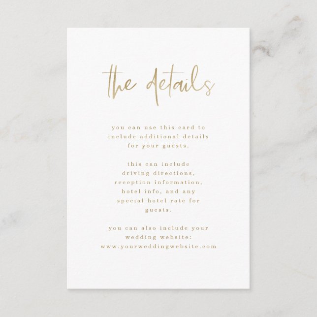 Modern Faux Gold | Wedding Guest Details Enclosure Card (Front)