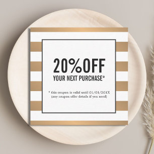 Modern Faux Gold White Stripes Beauty Salon Coupon