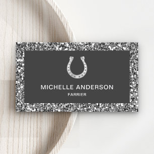 Modern Faux Grey Glitter Horseshoe Farrier Business Card