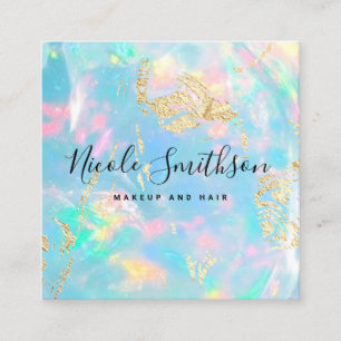 modern faux holographic opal square business card
