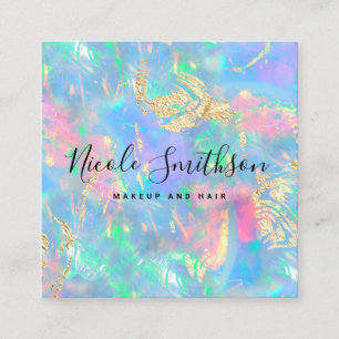 modern faux holographic pastel opal square business card