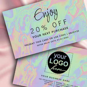 Modern Faux Holographic Pastel Script Your Logo Discount Card