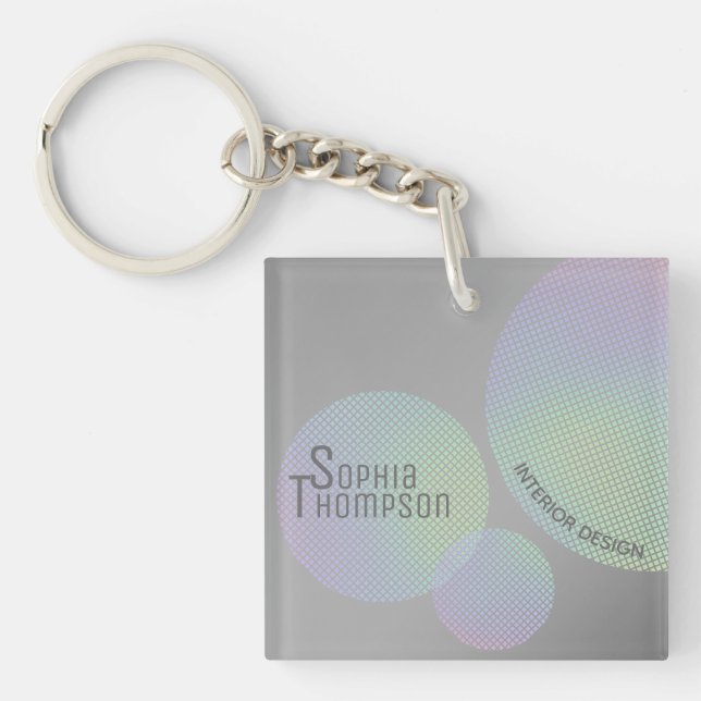 Modern Faux Holographic Rainbow Circles Key Ring (Front)