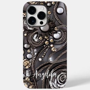 Modern Faux Leather Abstract Custom Name Case-Mate iPhone 14 Pro Max Case