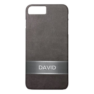 Modern Faux Leather & Steel Belt Custom Name iPhone 8 Plus/7 Plus Case