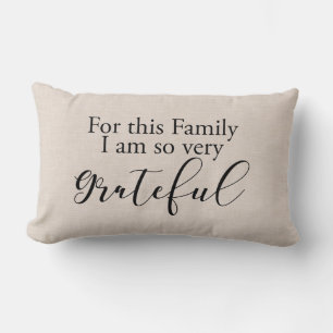 Modern Faux linen family gratitude quote Lumbar Cushion