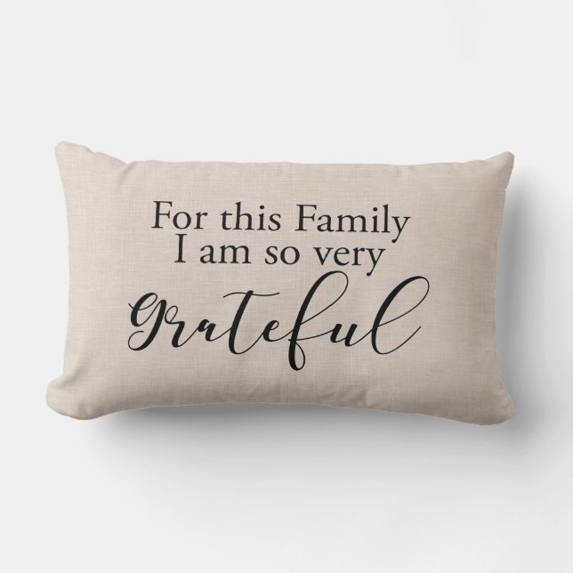Modern Faux linen family gratitude quote Lumbar Cushion (Front)