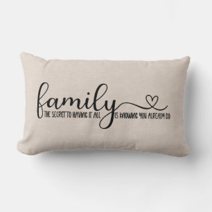 Modern Faux linen family quote  Lumbar Cushion