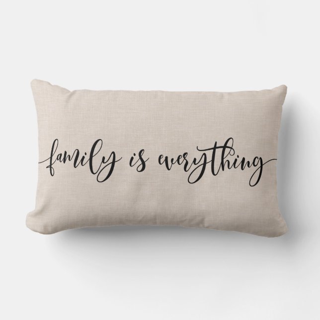 Modern Faux linen family quote Lumbar Pillow (Front)