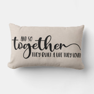 Modern Faux linen love couple quote Lumbar Cushion