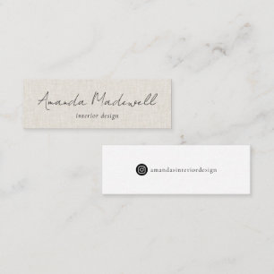 Modern Faux Linen Signature Script Instagram only Mini Business Card