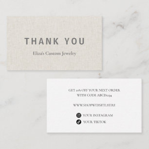 Modern Faux Linen Thank You Business Discount Card