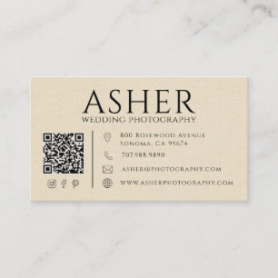 Modern Faux Linen Wedding Photographer QR Code Business Card