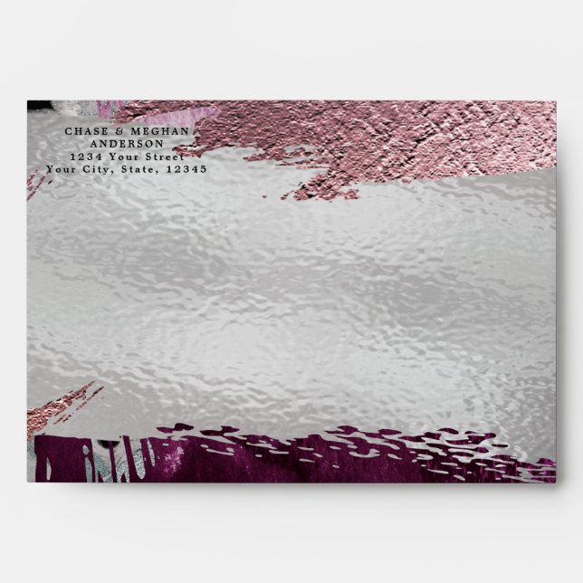 Modern Faux Metallic Cassis Blush Strokes Envelope (Front)
