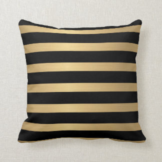 Modern Faux metallic Gold and Black striped Cushion