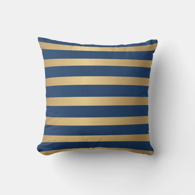 Modern Faux metallic Gold and Navy striped Cushion (Front)
